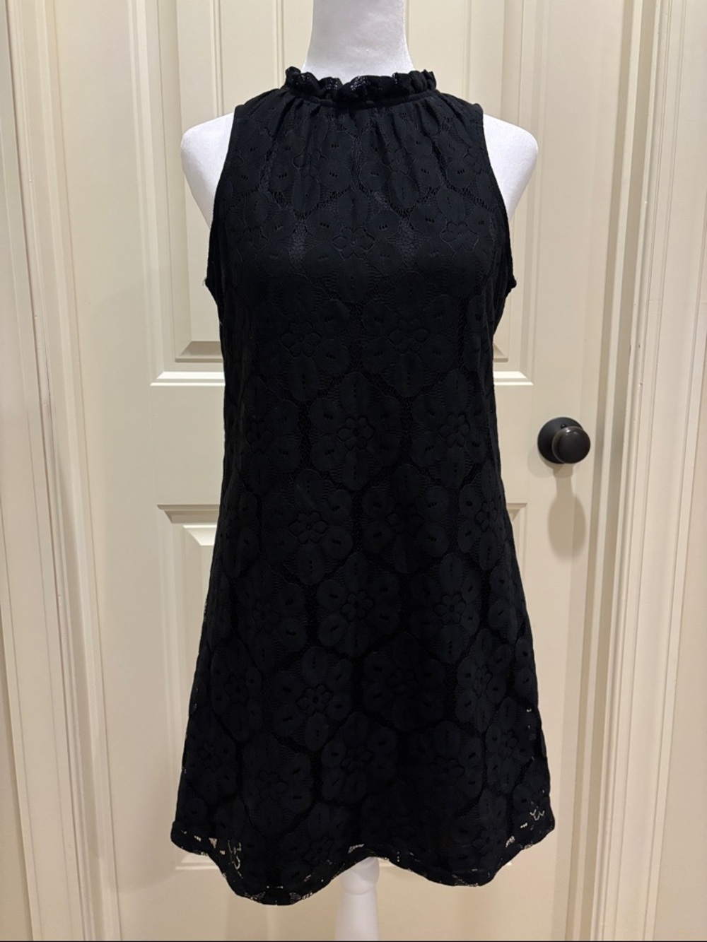 Paper Crane Black Lace High-Neck Mini Dress